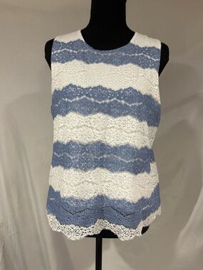 Sophie Rue Blue and White Lace Striped Sleeveless Camisole